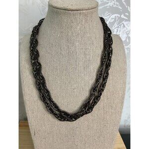 Chunky Gunmetal Twist Chain Necklace Double Layer Statement Jewelry For Women